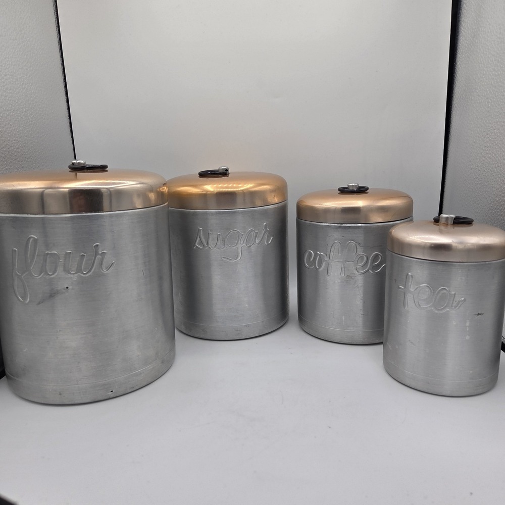 Heller Hostess Ware Stainless Steel/Copper Canister Set Kitchen Pantry